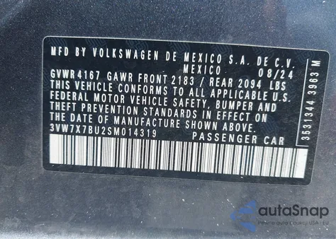 2025 Volkswagen Jetta 1.5T Se z USA, uszkodzony, nr VIN 3VW7X7BU2SM014319